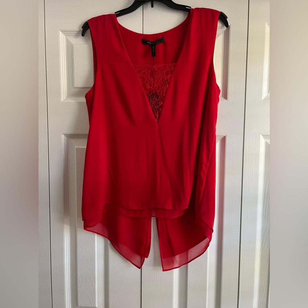 BCBGmaxazria red top with lace.